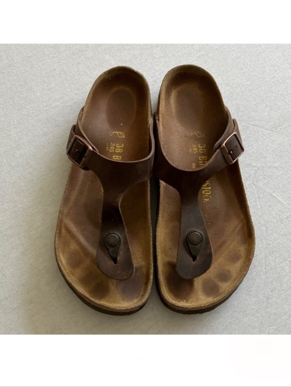 Sz 38 Birkenstock Giza Dark Brown Leather Straps Very Good Condition